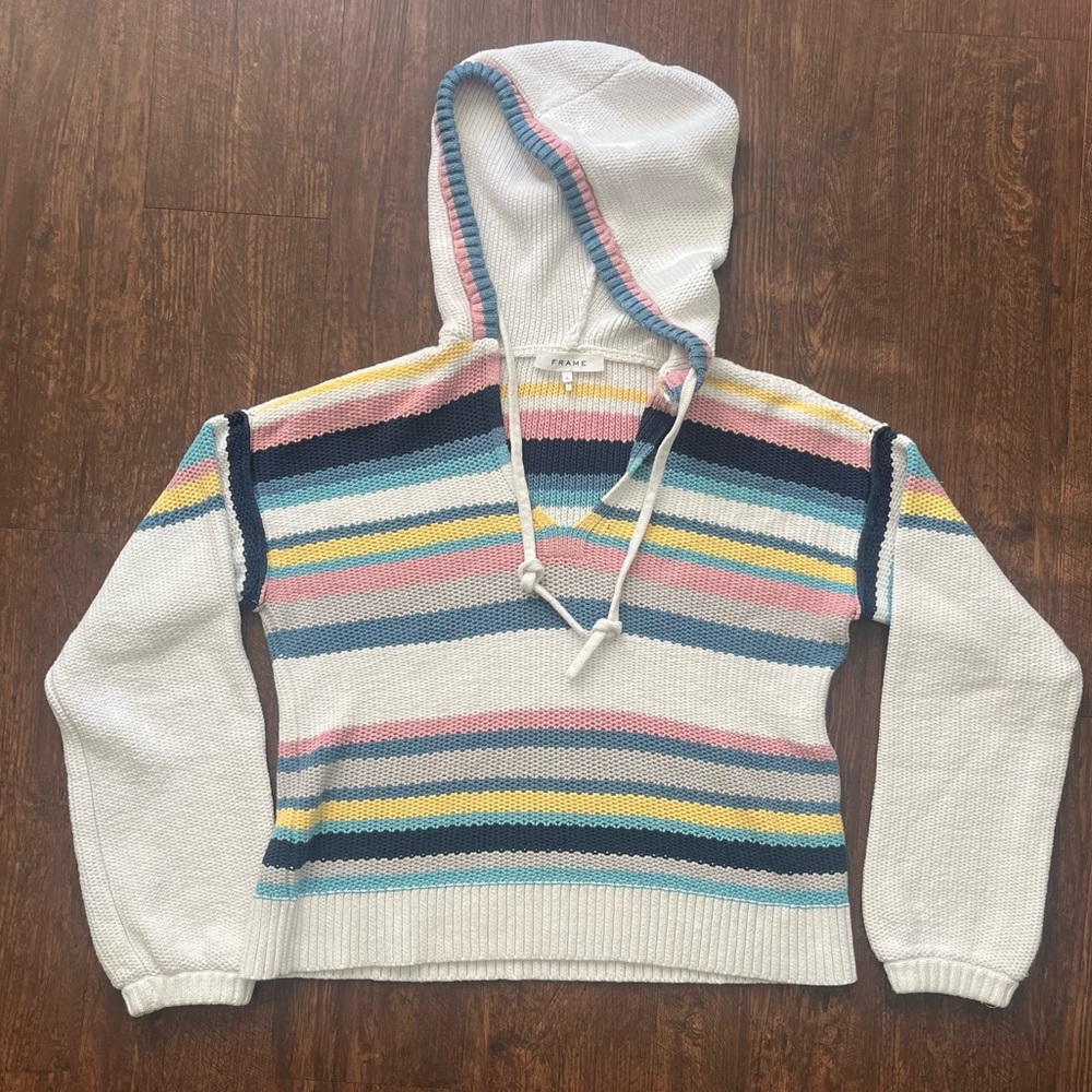 ☀️ Frame Sweater Multicolor Striped Knit Hoodie Sz Small